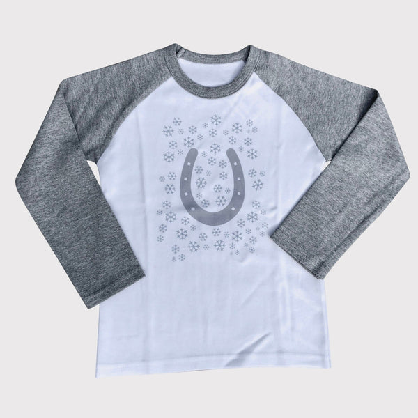 Long Sleeved Horseshoe and Snowflake Children's Tee Shirt - Gallop Guru