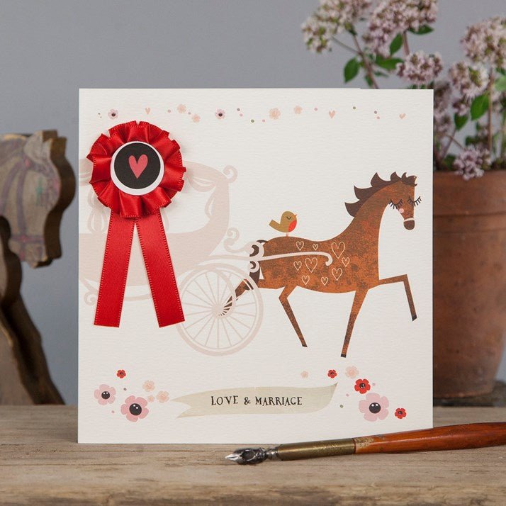 Love & Marriage Horse & Carriage Wedding Card - Gallop Guru