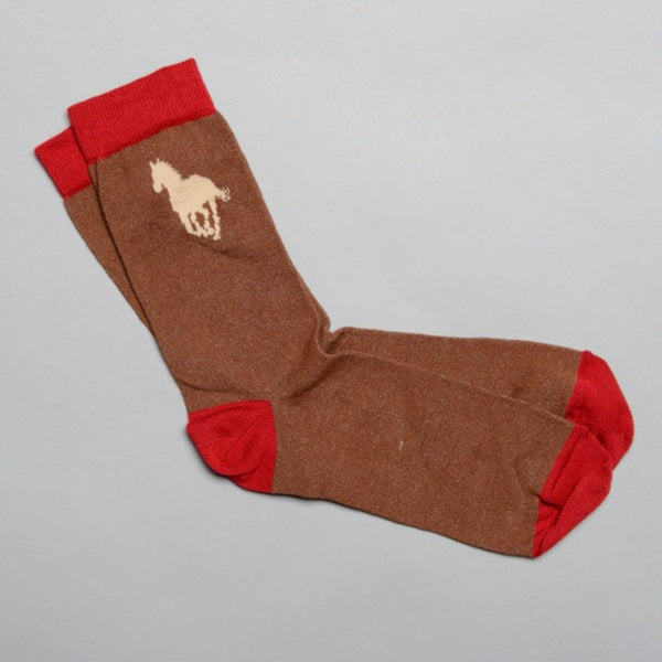 Men's Cocoa Cotton Horse Socks - Gallop Guru