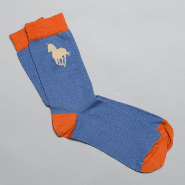 Men's Denim Blue Cotton Horse Socks - Gallop Guru