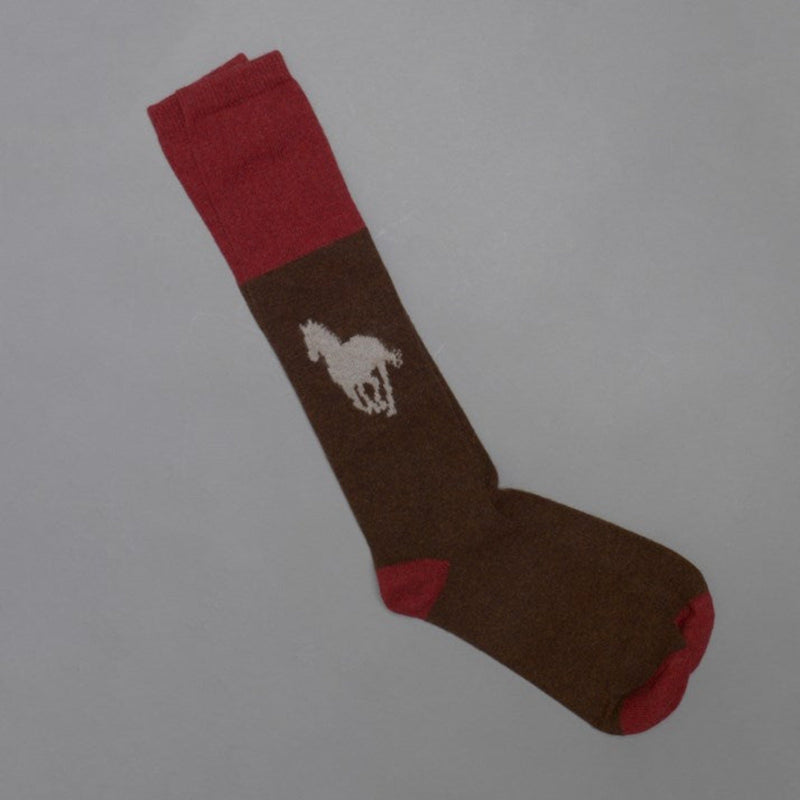 Men's Long Cocoa Lambswool Horse Socks - Gallop Guru