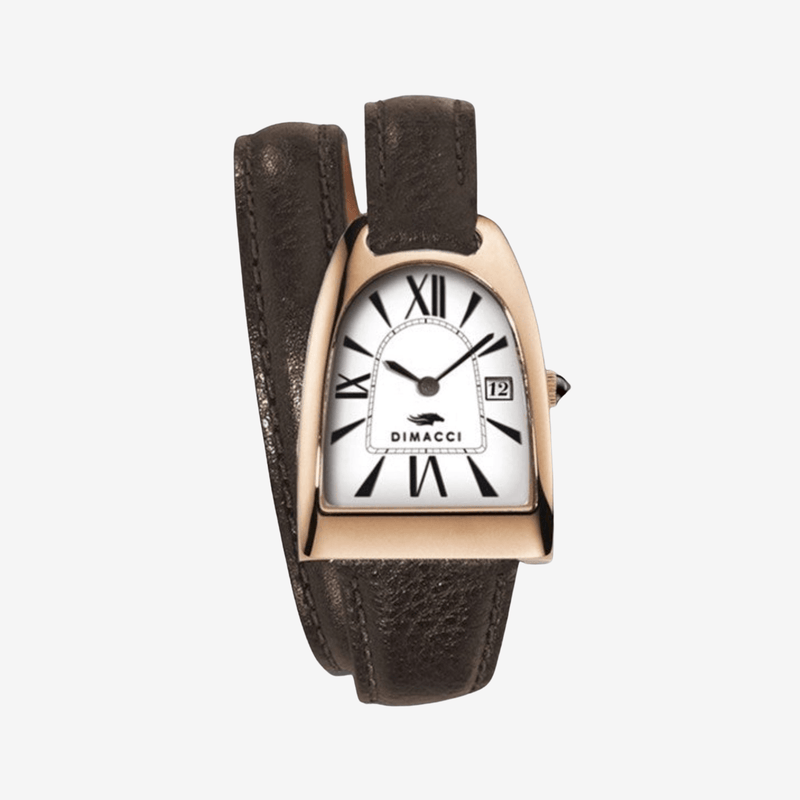 Mocha Leather and Rose Gold Vermeil Stirrup Watch by Dimacci - Gallop Guru