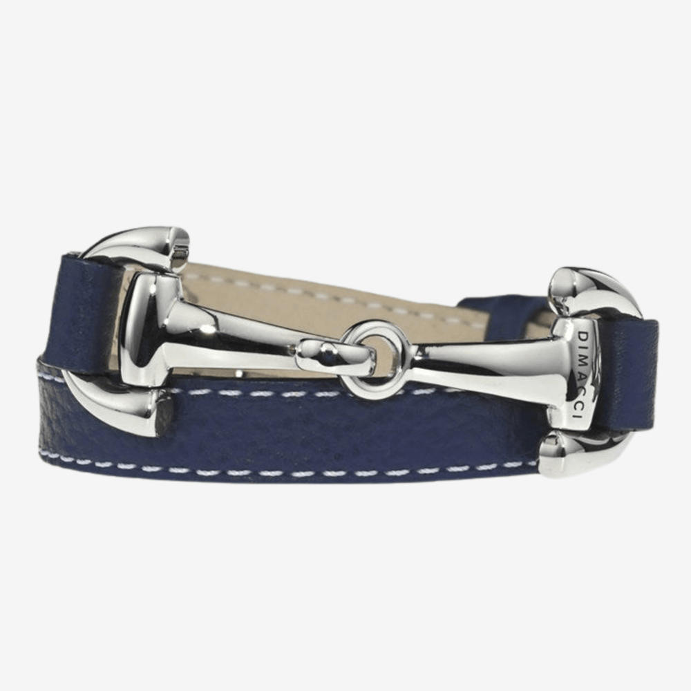 Snaffle Bracelet by Dimacci | Navy Leather & Steel | Gallop Guru