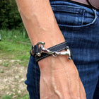 Navy Genuine Leather and Steel Equestrian Snaffle Bracelet by Dimacci - Gallop Guru