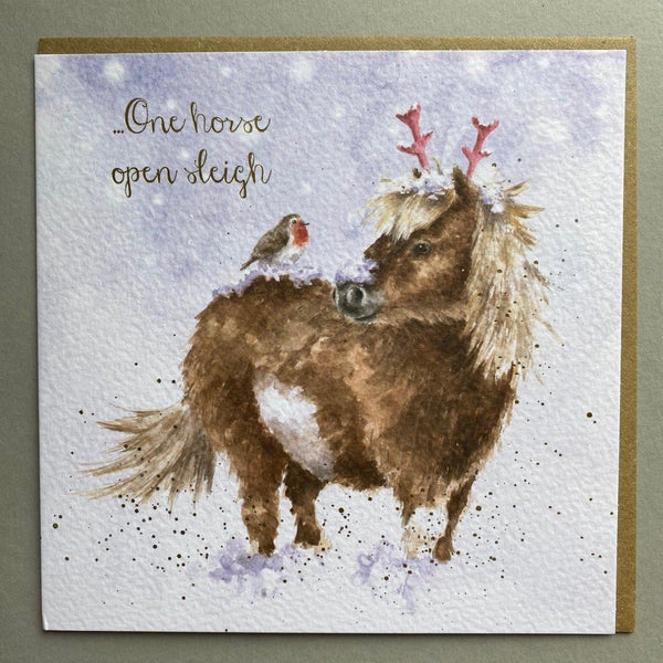 "One Horse Open Sleigh" Christmas Card by Hannah Dale - Gallop Guru