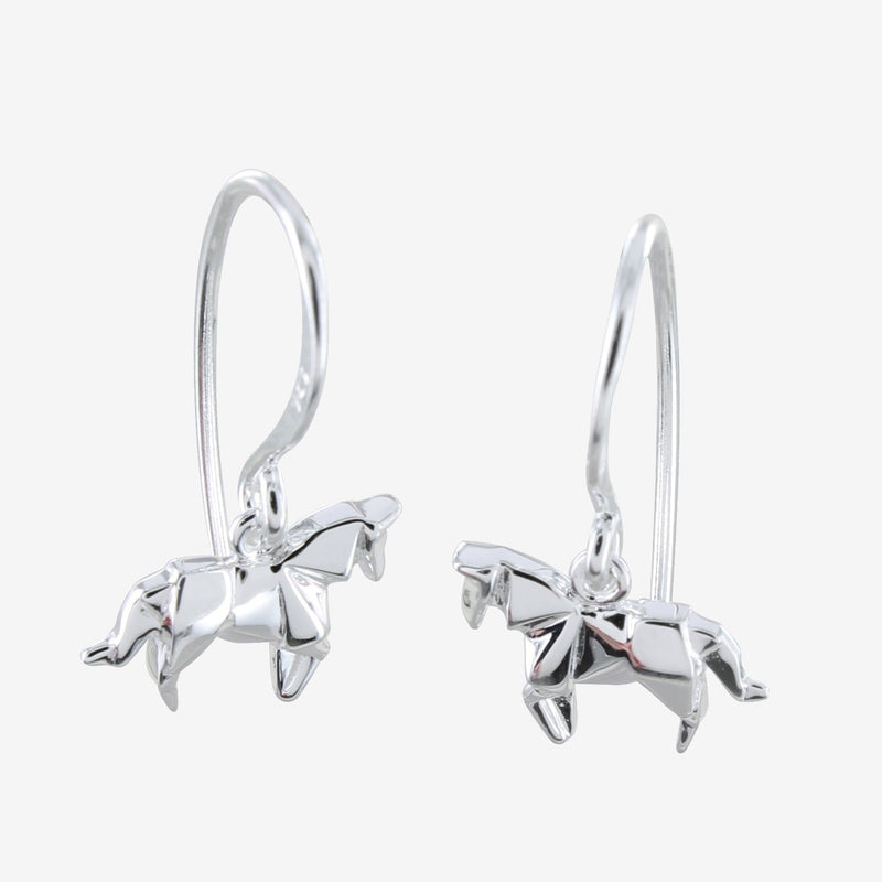 Sterling Silver Origami Horse Drop Earrings - Gallop Guru