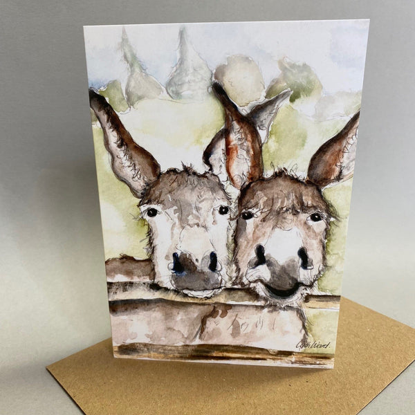 Pair of Donkeys Watercolour Card - Gallop Guru