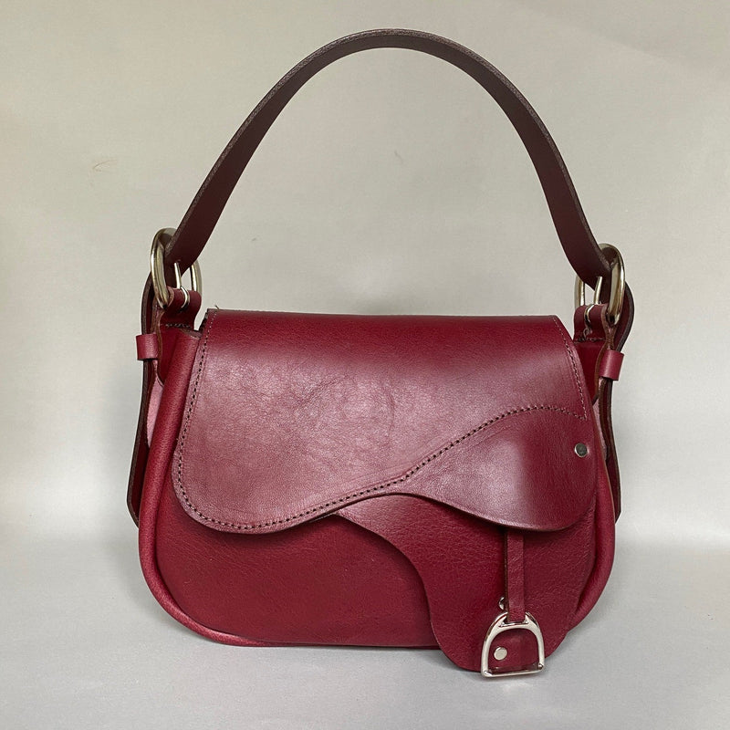 'Palomo' Genuine Leather Saddle Design Handbag in Burgundy - Gallop Guru