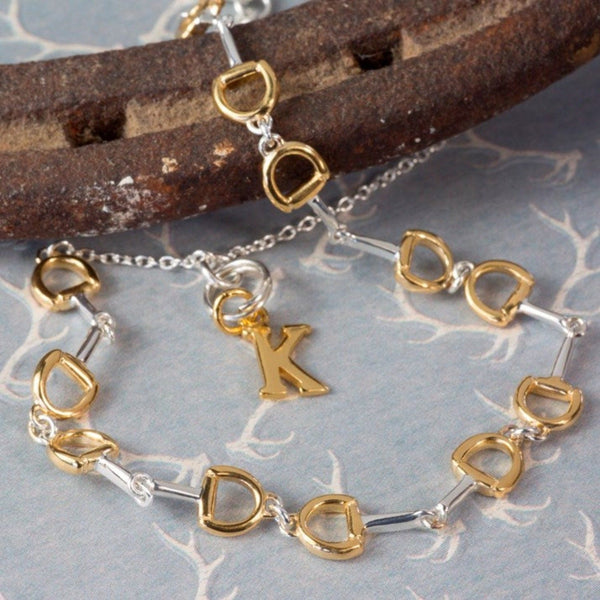 Personalised Silver and Gold Plated Mini Snaffle Equestrian Bracelet - Gallop Guru