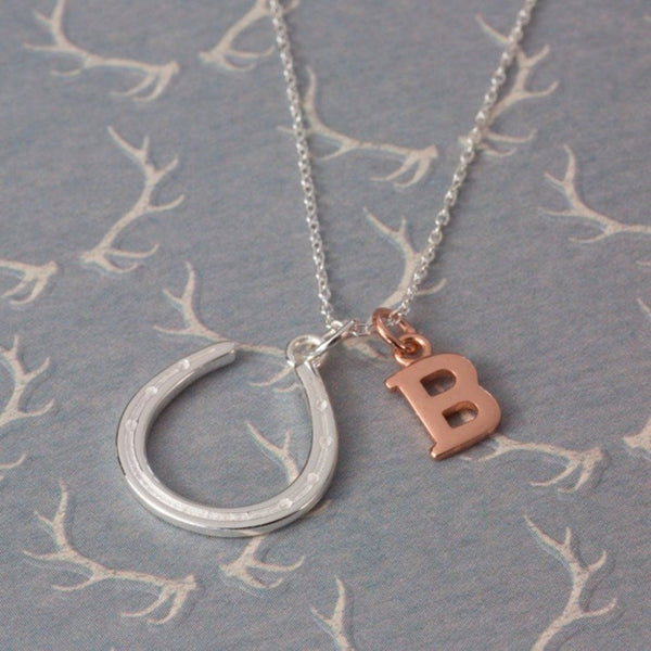 Personalised Silver and Rose Gold Horseshoe Necklace - Gallop Guru