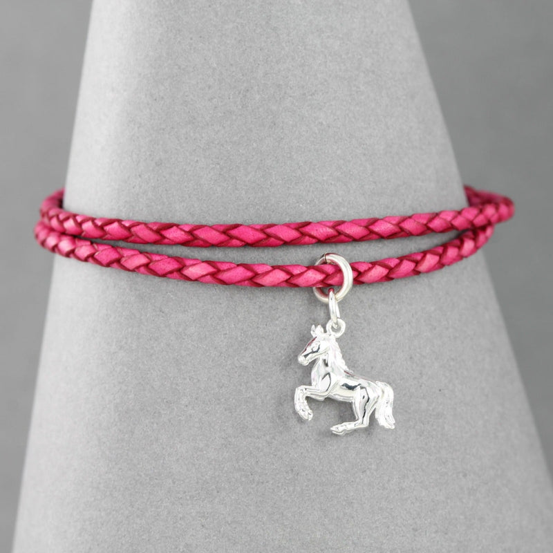 Pink Leather and Sterling Silver Horse Charm Bracelet - Gallop Guru