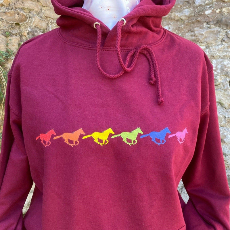 Rainbow Horses Equestrian Design Wine Hoodie - Gallop Guru
