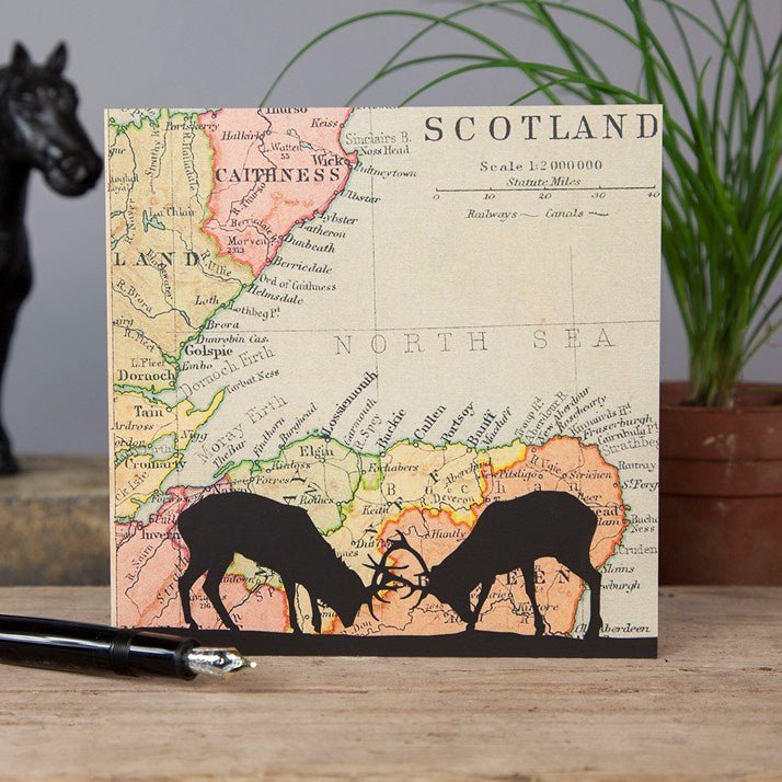 Scottish Stags Vintage Map Card - Gallop Guru