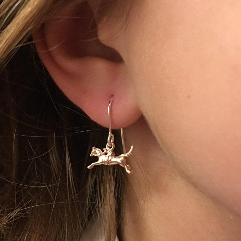 Silver and 18ct Rose Gold Vermeil Racehorse Drop Earrings