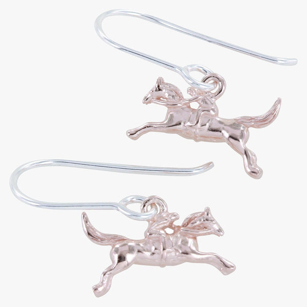 Silver and 18ct Rose Gold Vermeil Racehorse Drop Earrings