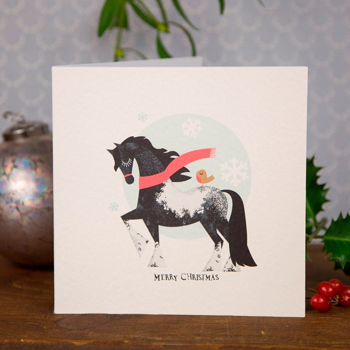 Snowy Horse & Robin Christmas Card - Gallop Guru