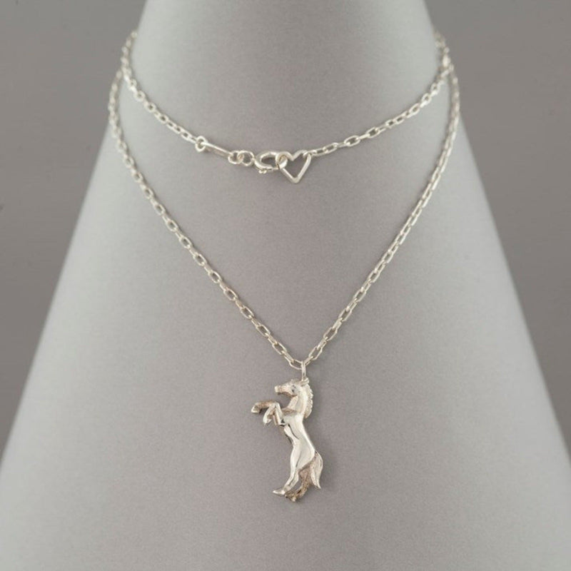 Solid Sterling Silver Equestrian Rearing Horse Necklace - Gallop Guru