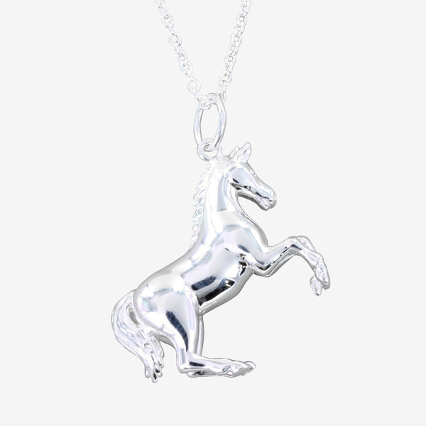 Sterling Silver Rearing Horse Necklace - Gallop Guru