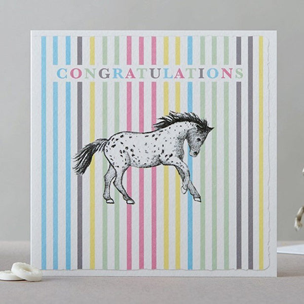 Spotty Horse Stripy Congratulations Card - Gallop Guru