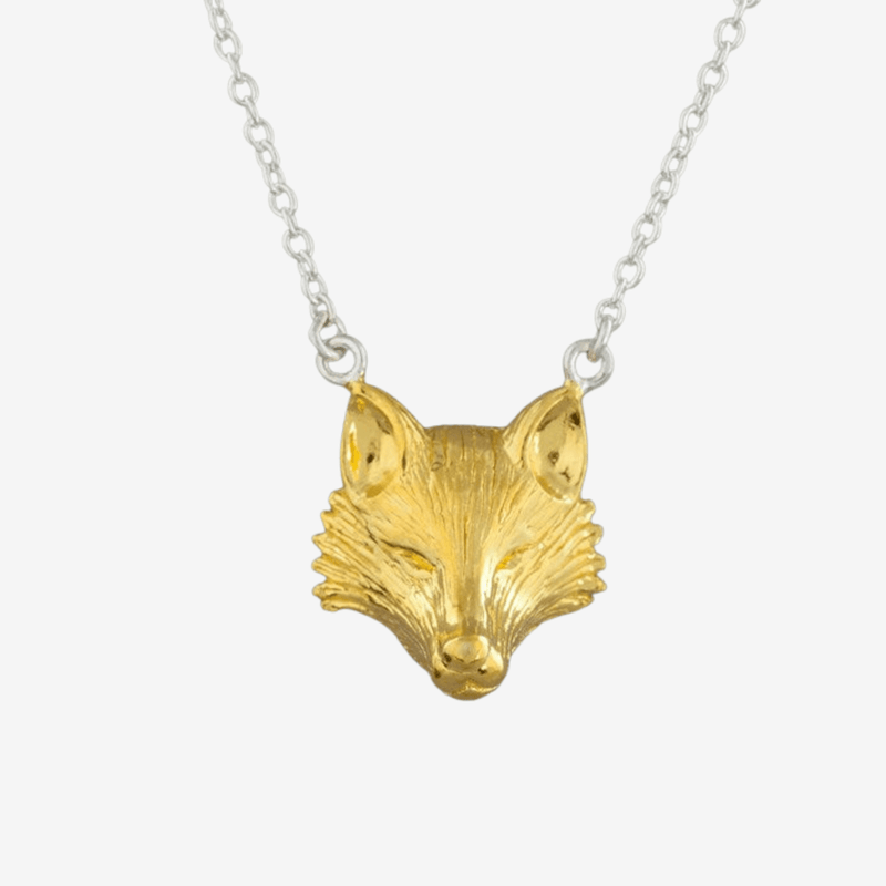 Fox Head Necklace Sterling Silver 18ct Gold Gallop Guru