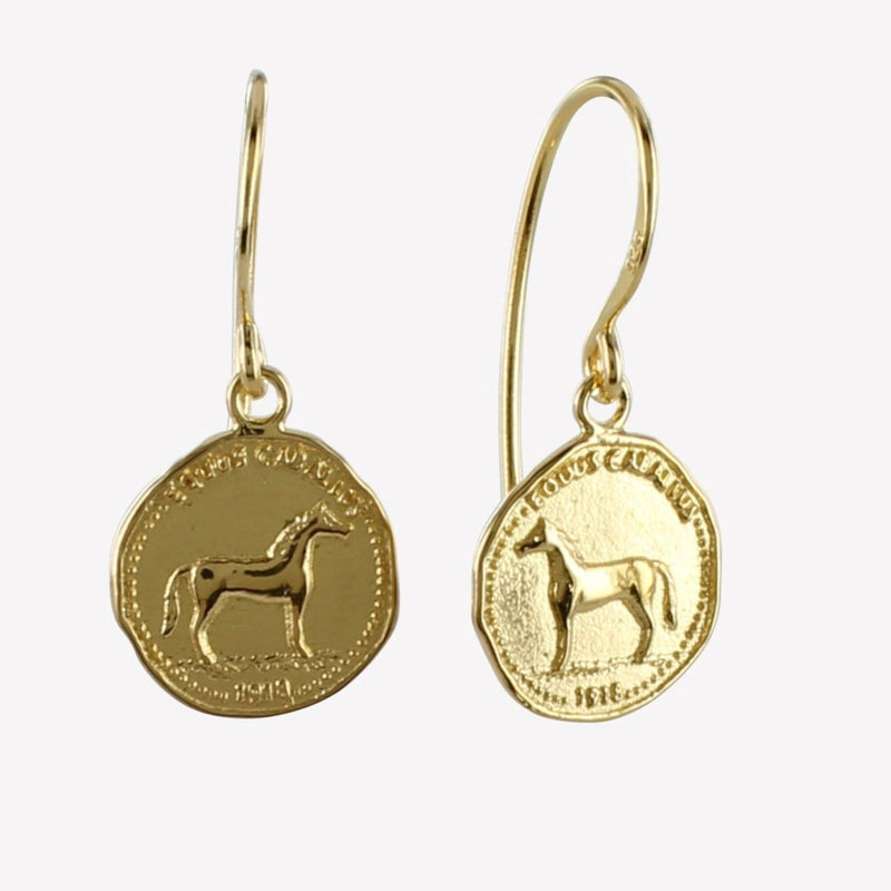 Sterling Silver and 18ct Gold Vermeil Horse Coin Drop Earrings - Gallop Guru