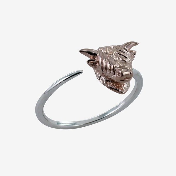 Sterling Silver and 18ct Rose Highland Cow Ring - Gallop Guru