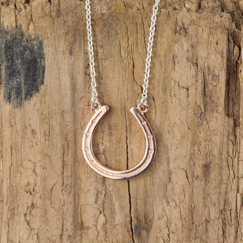 Sterling Silver and Rose Horseshoe Necklace - Gallop Guru
