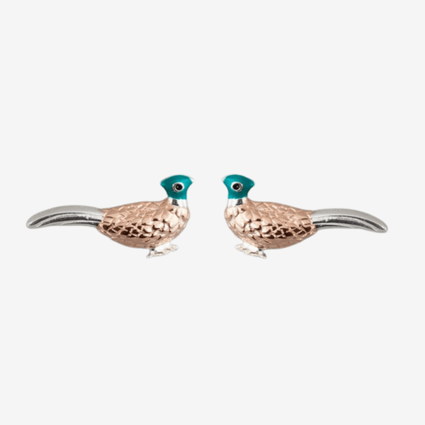 Sterling Silver and Coloured Enamel Pheasant Stud Earrings by Gemma J - Gallop Guru