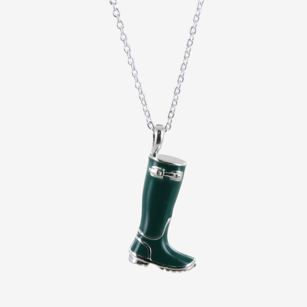 Sterling Silver and Coloured Enamel Wellington Boot Necklace - Gallop Guru