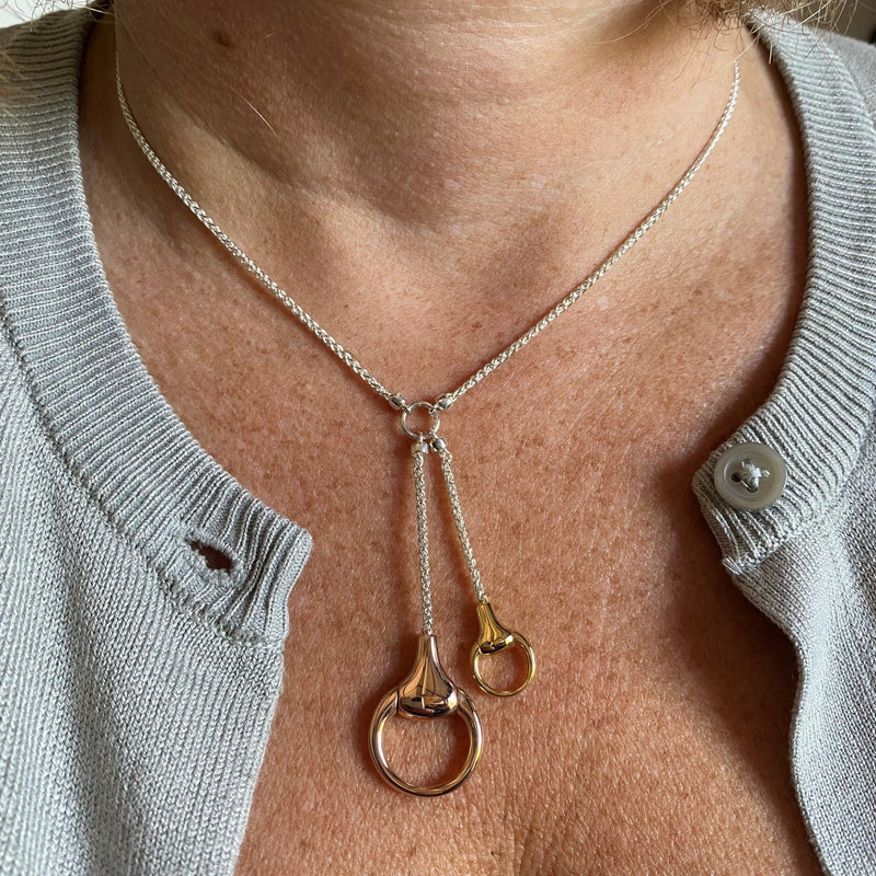 Sterling Silver and Gold Detail Snaffle Duo Drop Necklace by Gemma J - Gallop Guru