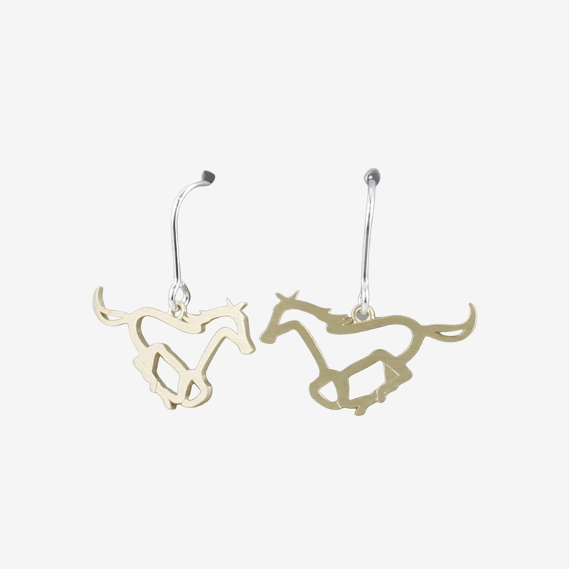 Sterling Silver and Gold Plate Horse Silhouette Equestrian Earrings - Gallop Guru
