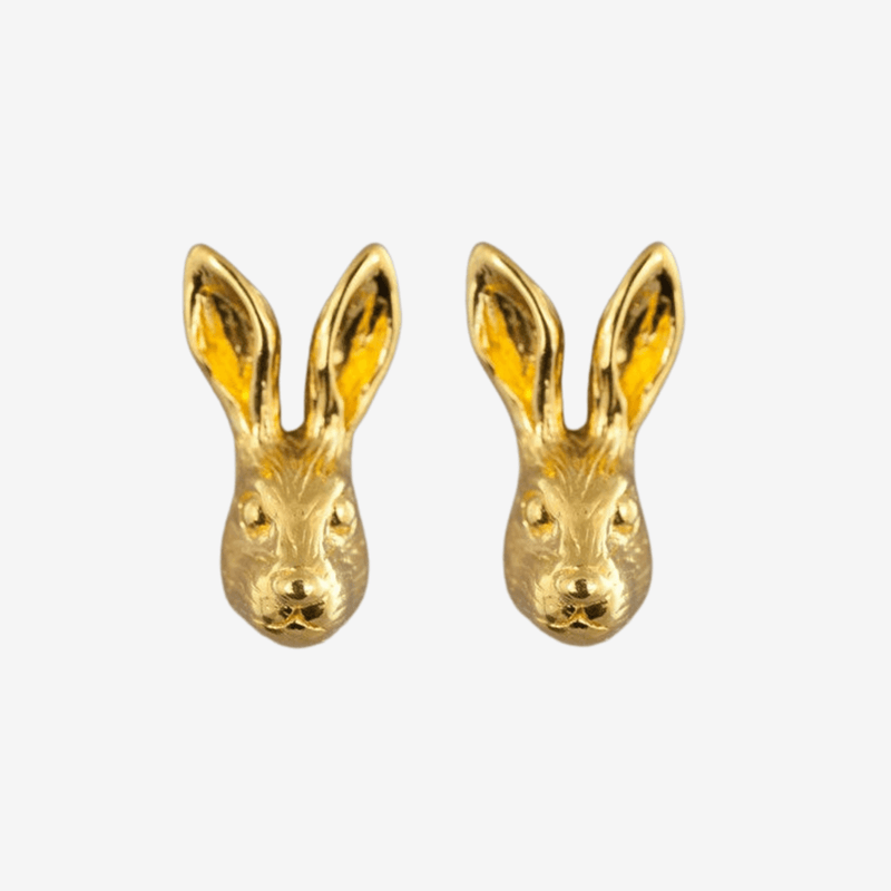Sterling Silver and Gold Plated Hare Head Stud Earrings - Gallop Guru
