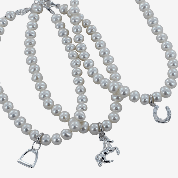 Sterling Silver and Pearl Bracelet with Equestrian Charm Detail - Gallop Guru