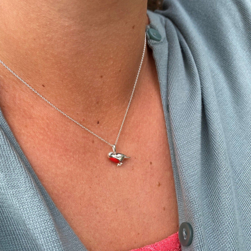 Sterling Silver and Red Enamel Robin Necklace - Gallop Guru