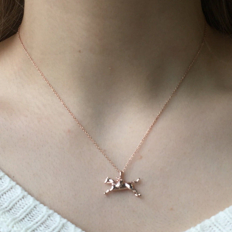 Sterling Silver and Rose Gold Racehorse Necklace - Gallop Guru