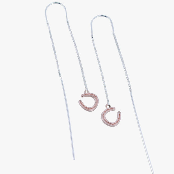 Sterling Silver and Rose Falling Horseshoe Earrings