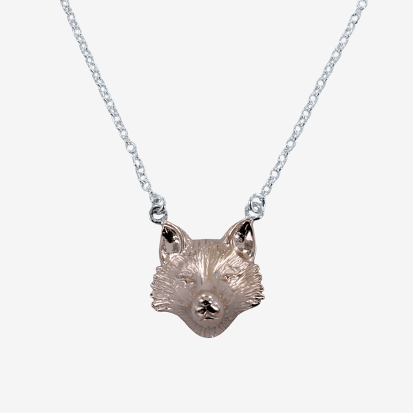 Sterling Silver and Rose Gold Plate Fox Head Necklace - Gallop Guru