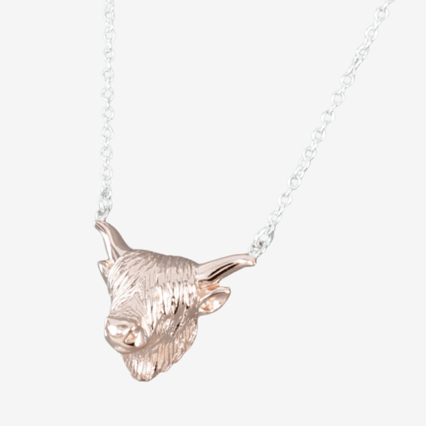 Sterling Silver and Rose Gold Plate Highland Cow Necklace - Gallop Guru