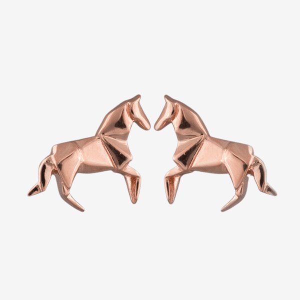 Sterling Silver and Rose Gold Plate Origami Style Horse Earrings - Gallop Guru
