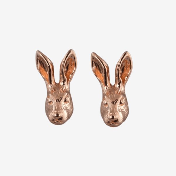 Sterling Silver and Rose Gold Plated Hare Head Stud Earrings - Gallop Guru