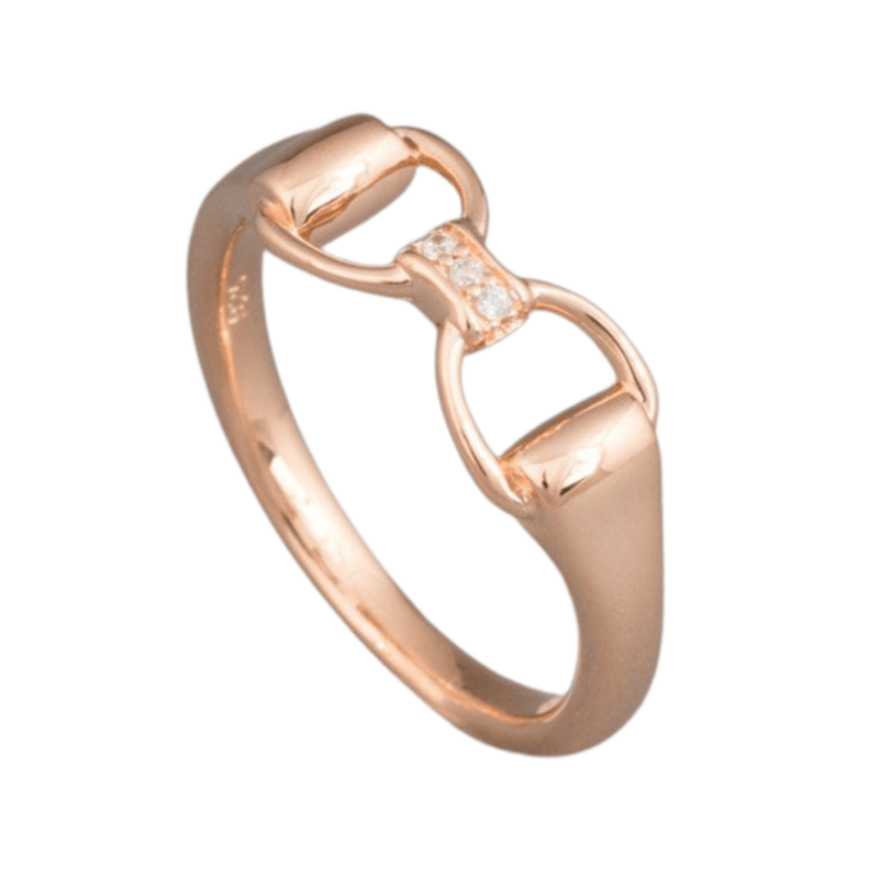 Sterling Silver and Rose Gold Sparkly Snaffle Bit Equestrian Ring by Gemma J - Gallop Guru