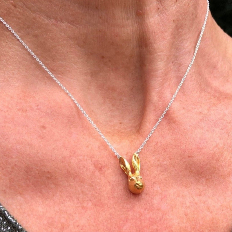 Sterling Silver and Yellow Gold Plate Hare Necklace - Gallop Guru