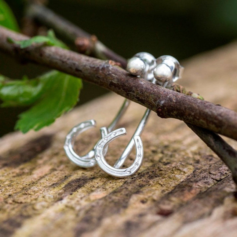 Sterling Silver Bead and Horseshoe Cuff Stud Earring