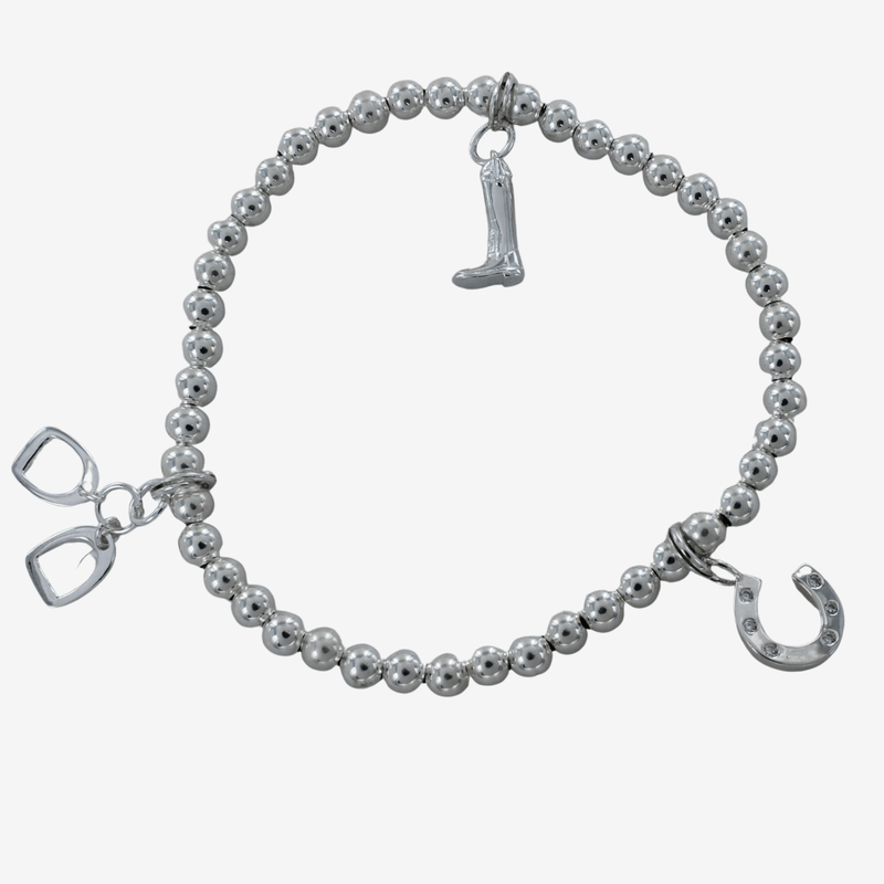 Sterling Silver Elasticated Beaded Charm Bracelet