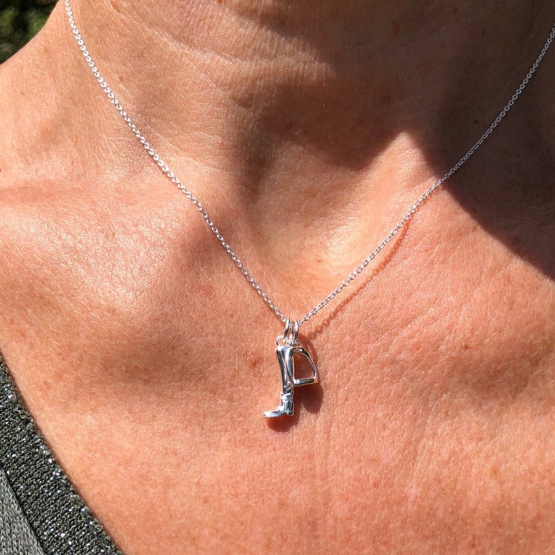 Sterling Silver Equestrian Boot and Stirrup Charm Necklace - Gallop Guru