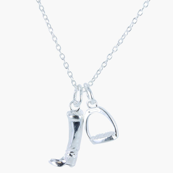 Sterling Silver Equestrian Boot and Stirrup Charm Necklace - Gallop Guru
