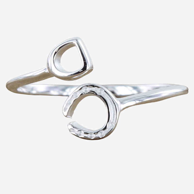 Sterling Silver Stirrup and Horseshoe Adjustable Ring