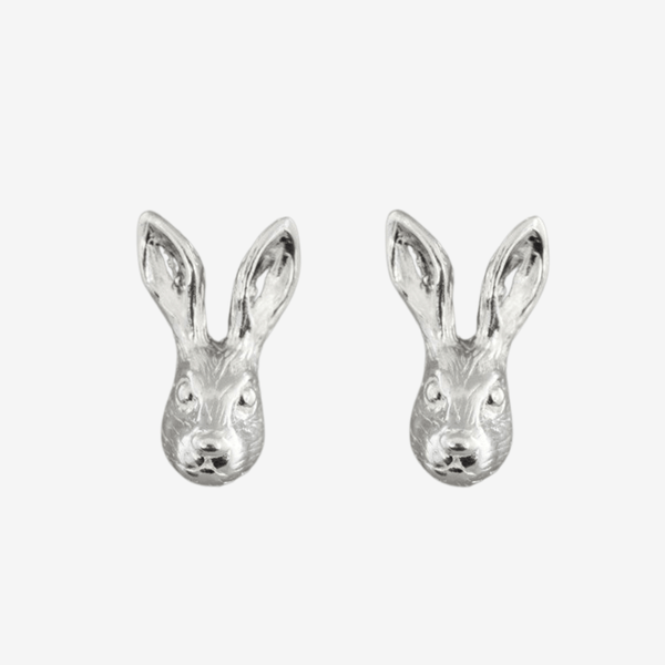 Sterling Silver Hare Face Stud Earrings - Gallop Guru