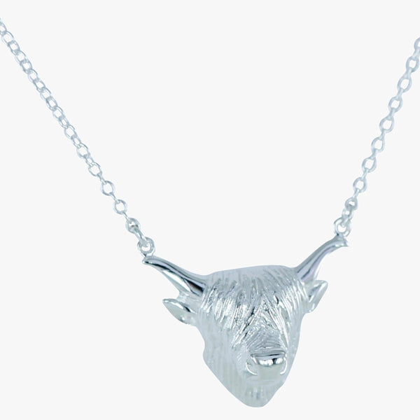 Sterling Silver Highland Cow Face Necklace - Gallop Guru