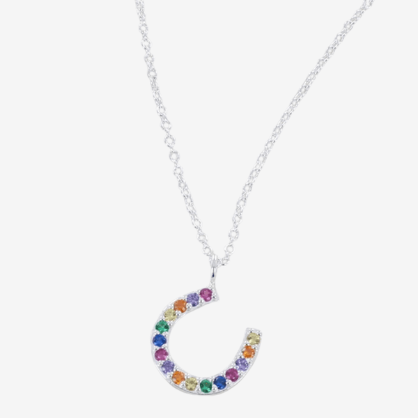 Sterling Silver Horseshoe Necklace with Rainbow Cubic Zirconia - Gallop Guru